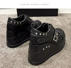 Scene Black Platform Mary Jane Shoes with Buckle and Stud Details