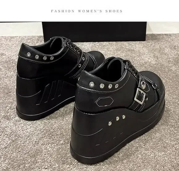Scene Black Platform Mary Jane Shoes with Buckle and Stud Details