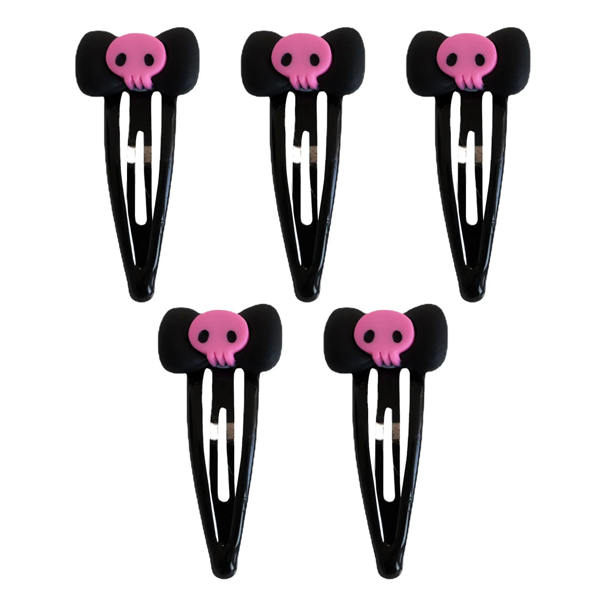 Scene Gothic Pink Skull Bow Hair Clips – Black Snap Barrettes