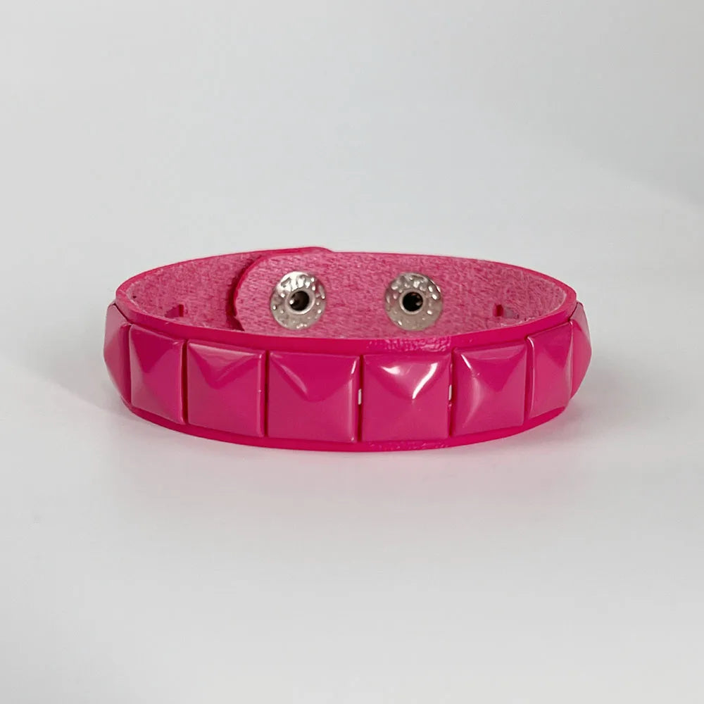 Scene Hot Pink Pyramid-Stud Adjustable Cuff Bracelet