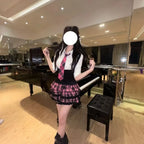 Scene Black and Pink Plaid Ruffle Layered Mini Skirt