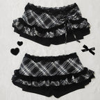 Scene Women's Black and White Plaid Lace-Trim Mini Skirt