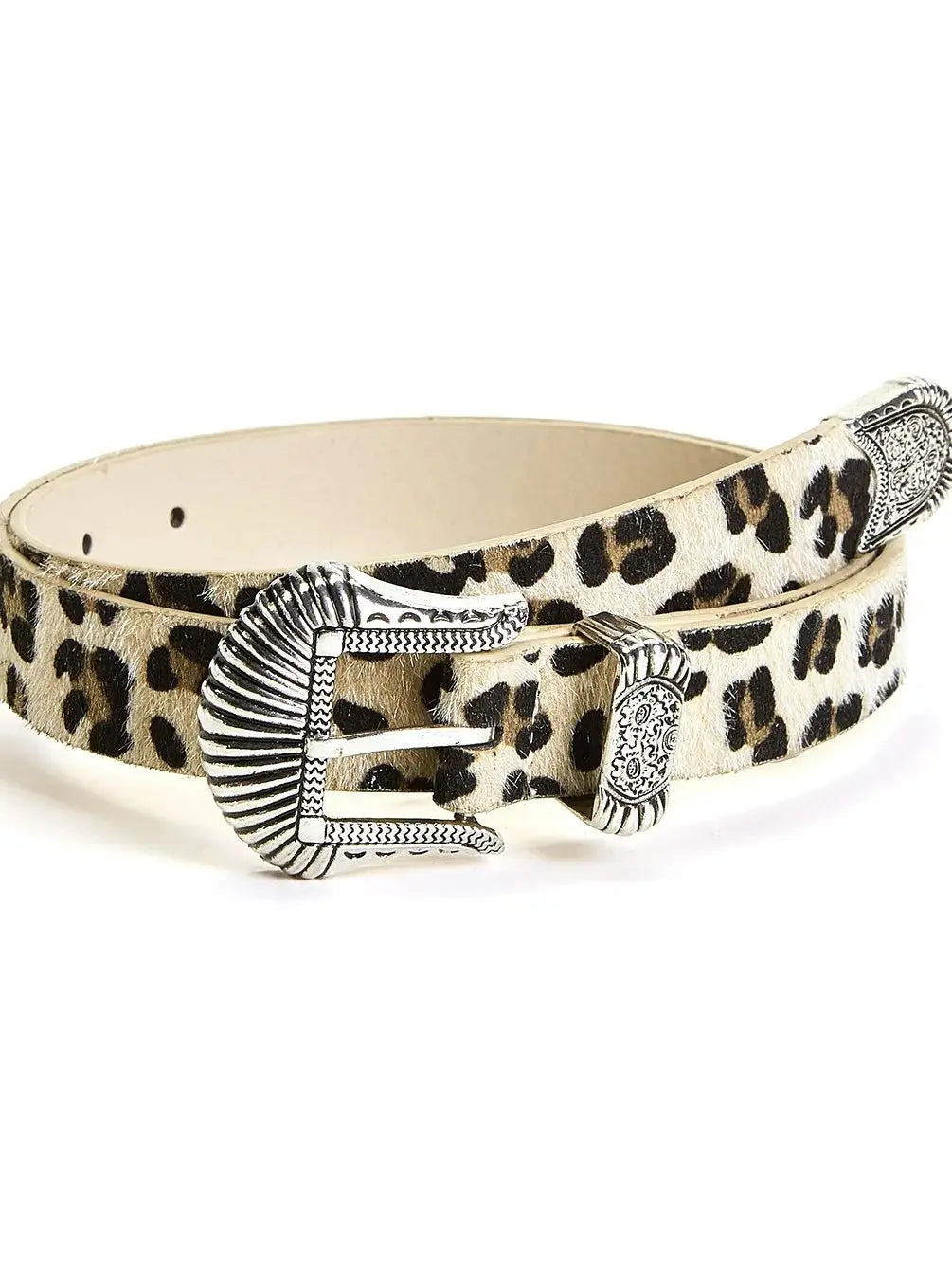 Scene Women's Leopard Print Belt with Ornate Silver-Tone Buckle