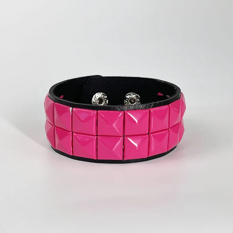 Scene Hot Pink Pyramid-Stud Adjustable Cuff Bracelet