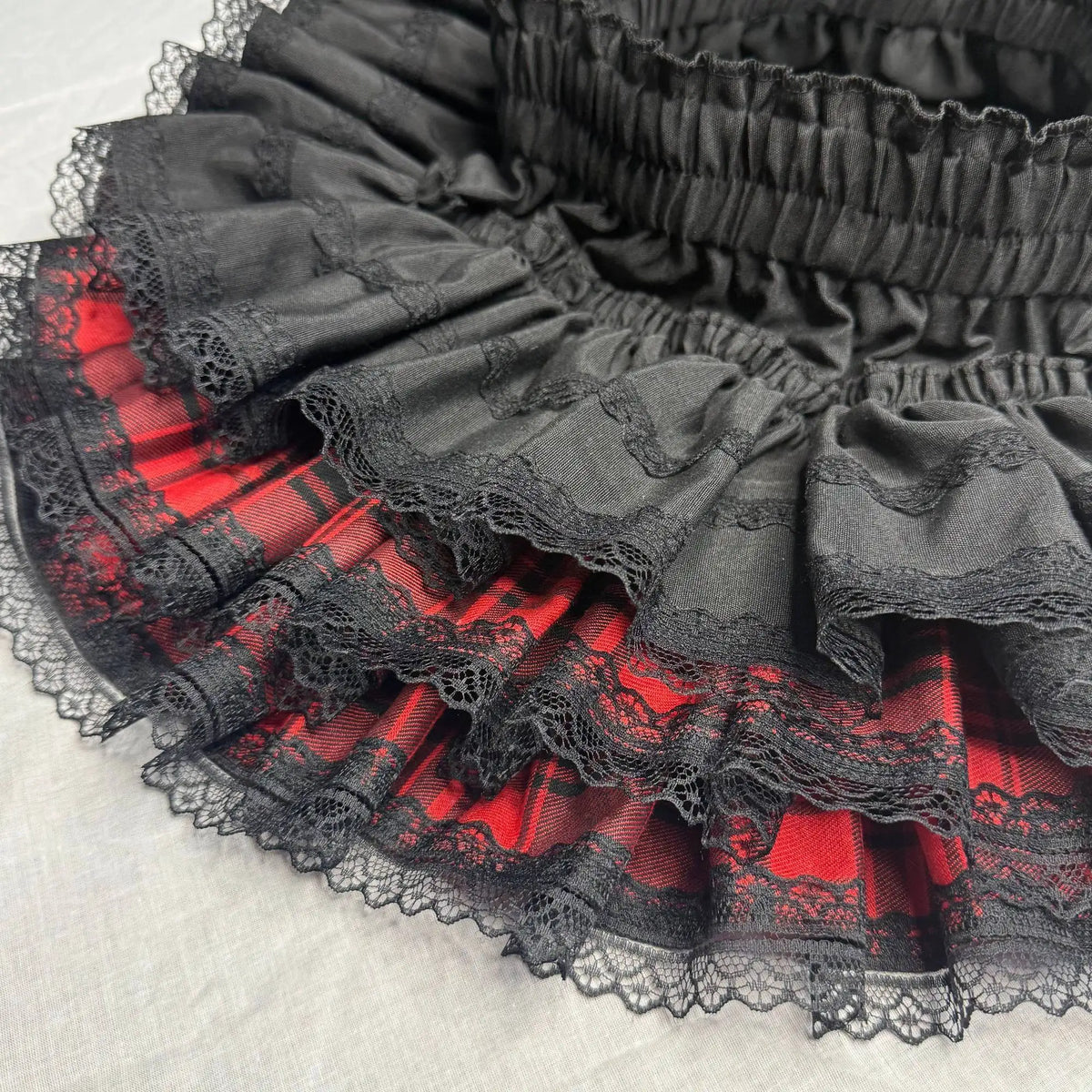 Scene Black Lace-Trimmed Plaid Ruffle Skirt