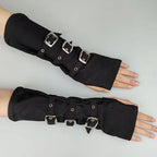 Scene Black Fingerless Gloves with Triple Buckle Straps