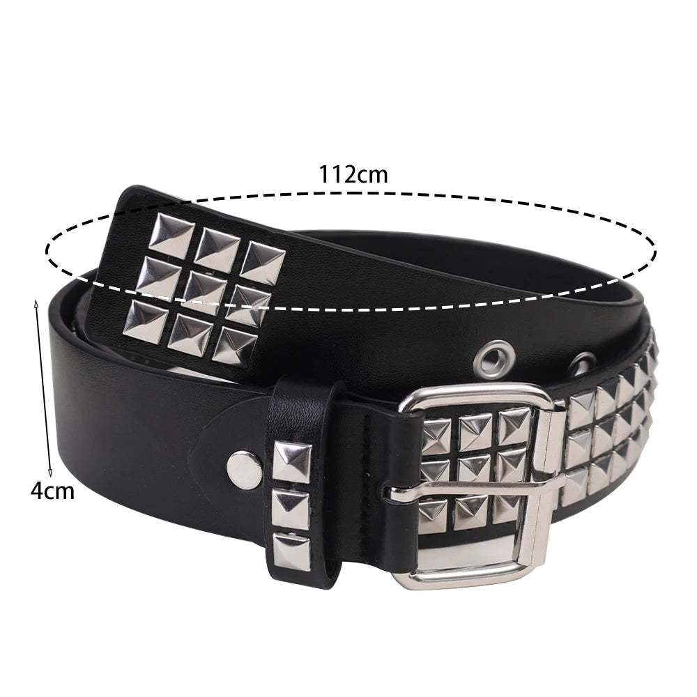 Scene Studded PU Belt with Pyramid Rivets and Metal Buckle