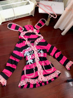 Scene Pink and Black Striped Lace-Trim Hooded Jacket