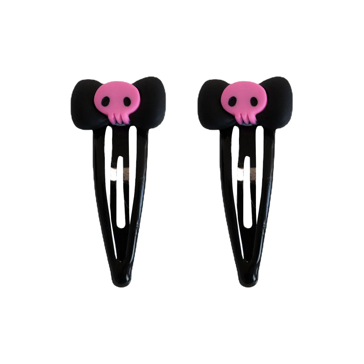 Scene Gothic Pink Skull Bow Hair Clips – Black Snap Barrettes