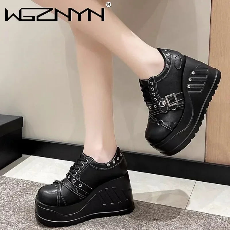 Scene Black Platform Mary Jane Shoes with Buckle and Stud Details