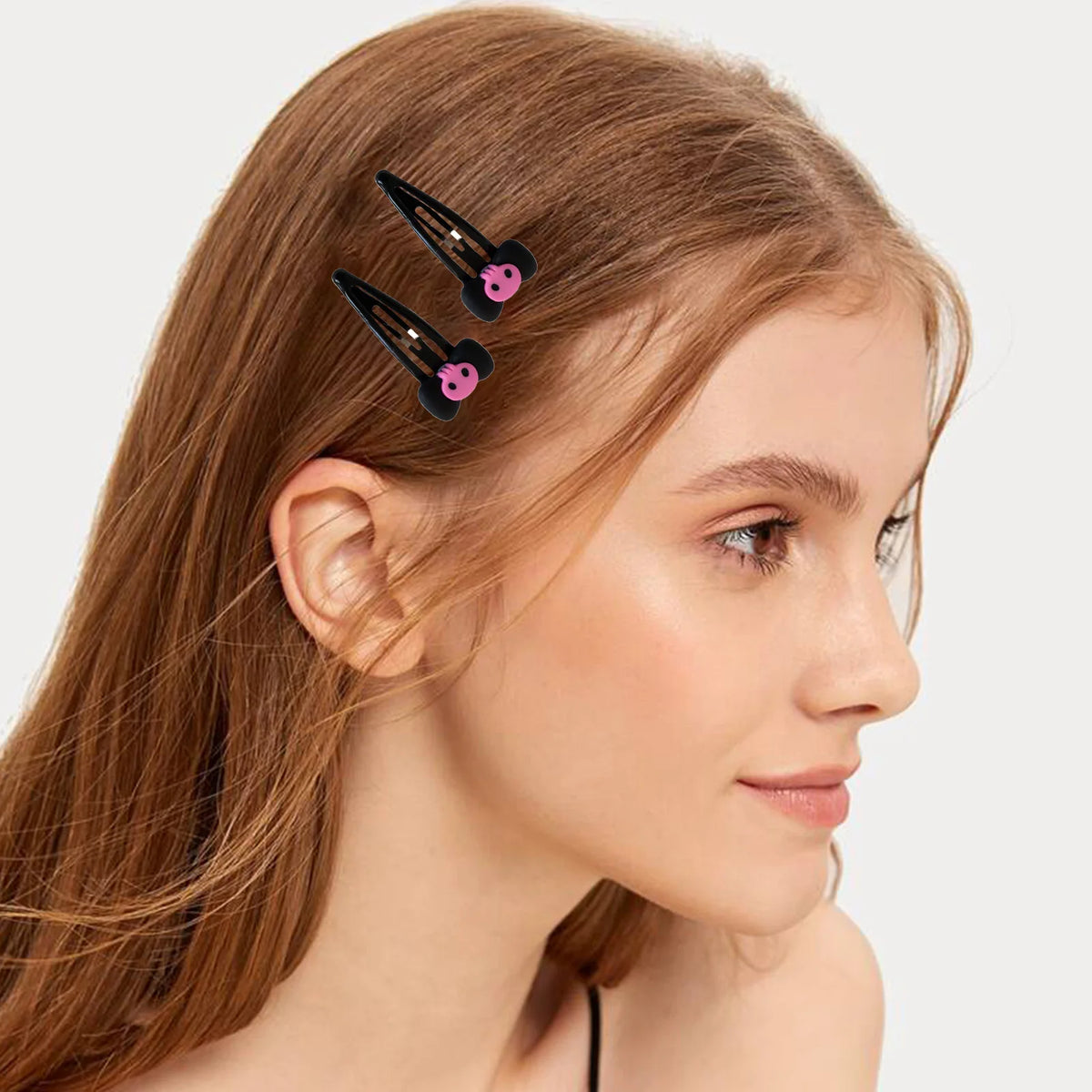 Scene Gothic Pink Skull Bow Hair Clips – Black Snap Barrettes
