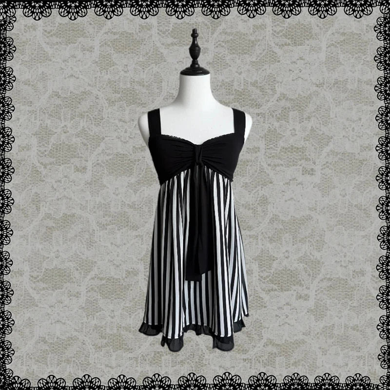 Scene Black and White Striped Spaghetti-Strap Mini Dress
