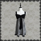 Scene Black and White Striped Spaghetti-Strap Mini Dress