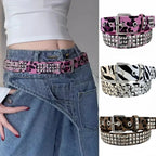 Scene Pink Leopard-Print Pyramid Stud PU Belt