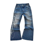 Scene Blue Letter Graphic Wide-Leg Jeans
