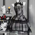 Scene Gothic Plaid Lace-Trim Mini Dress