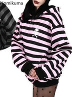 Scene Striped Skull Graphic Zip-Up Hoodie