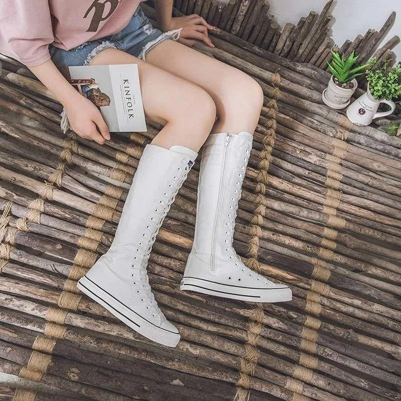 Scene Women's Knee-High Canvas Lace-Up Boots