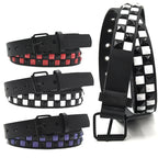 Scene Pyramid Stud PU Belt with Square Rivets – Black with Red, White or Purple Accents