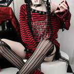 Scene Striped Graphic Long-Sleeve Top with Grommet Details