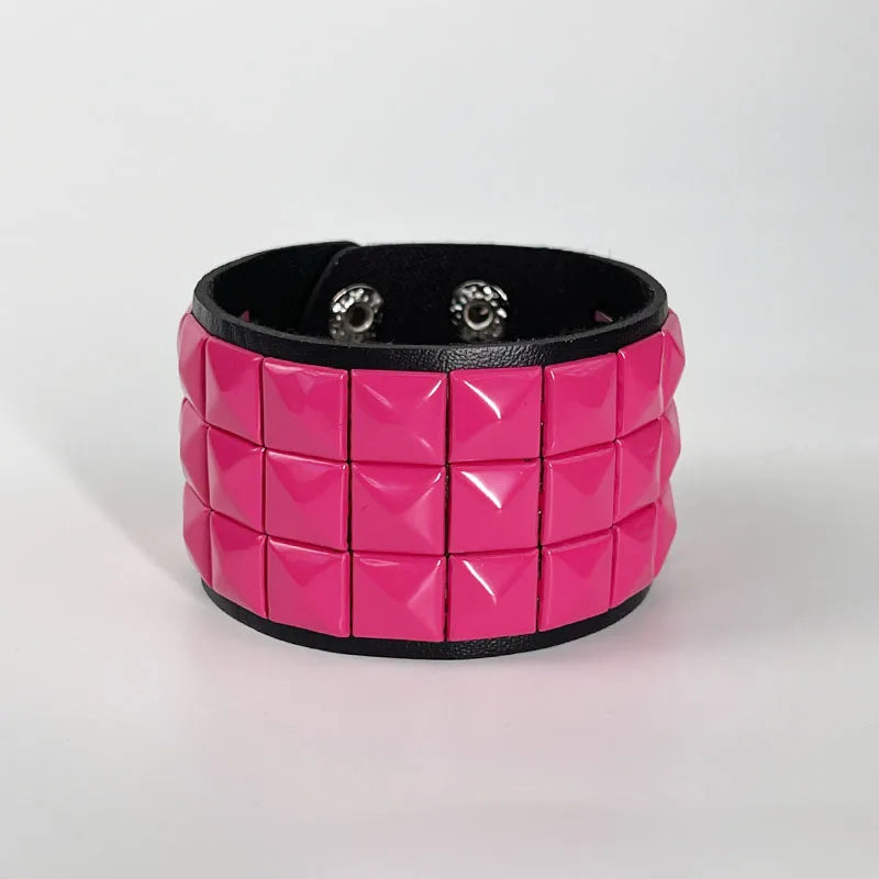 Scene Hot Pink Pyramid-Stud Adjustable Cuff Bracelet