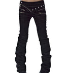 Scene Women's Black Punk Jeans with Zipper Details