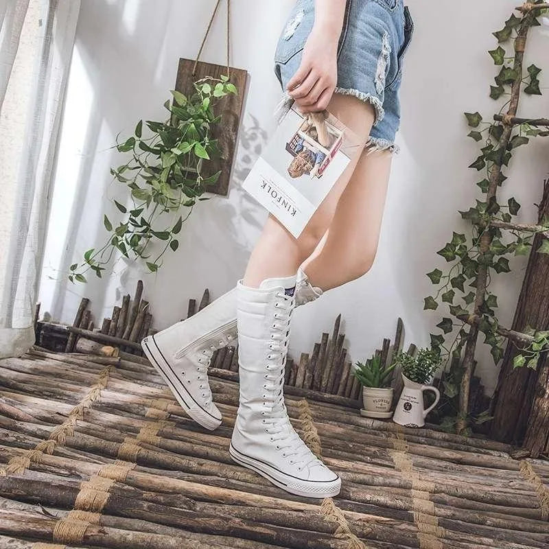 Scene Women's Knee-High Canvas Lace-Up Boots