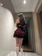 Scene Red Plaid Lace-Trim Ruffle Mini Skirt