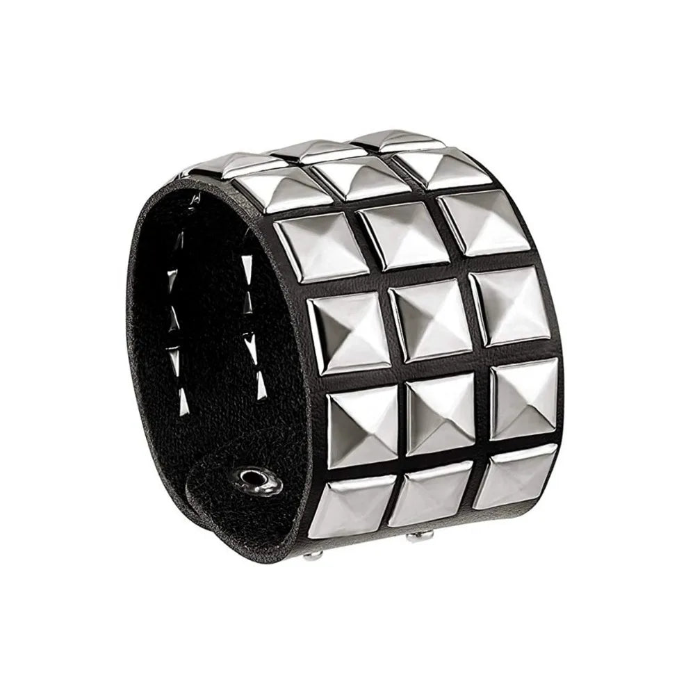 Scene Punk Pyramid Stud Leather Bracelet - 1, 2 or 3 Row