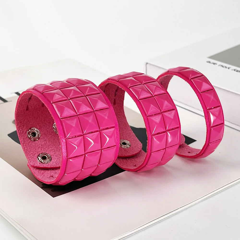 Scene Hot Pink Pyramid-Stud Adjustable Cuff Bracelet