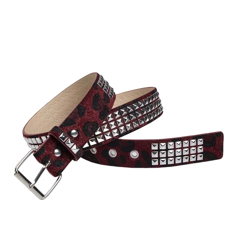 Scene Studded Animal-Print PU Belt with Pin Buckle