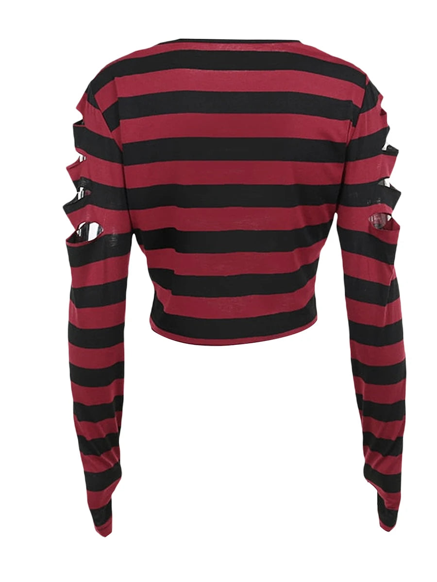 Scene Women's Striped Cutout Long-Sleeve Crop Top