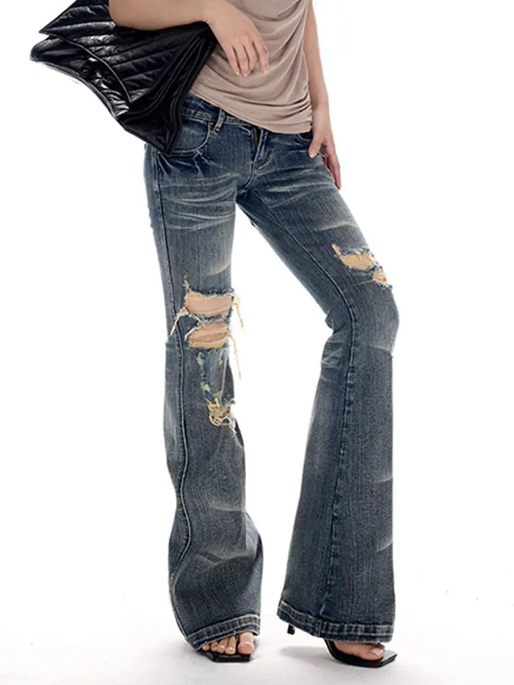 Scene Women's Y2K Distressed High-Waisted Bootcut Jeans
