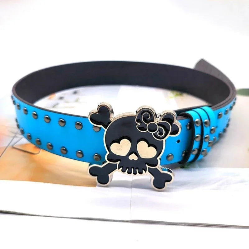 Scene Skull Studded PU Belt with Rivets
