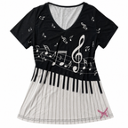 Women's Y2K Gothic Piano Keyboard Print V-Neck T-Shirt