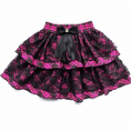 Pink Plaid Layered Lace Mini Skirt with Bow