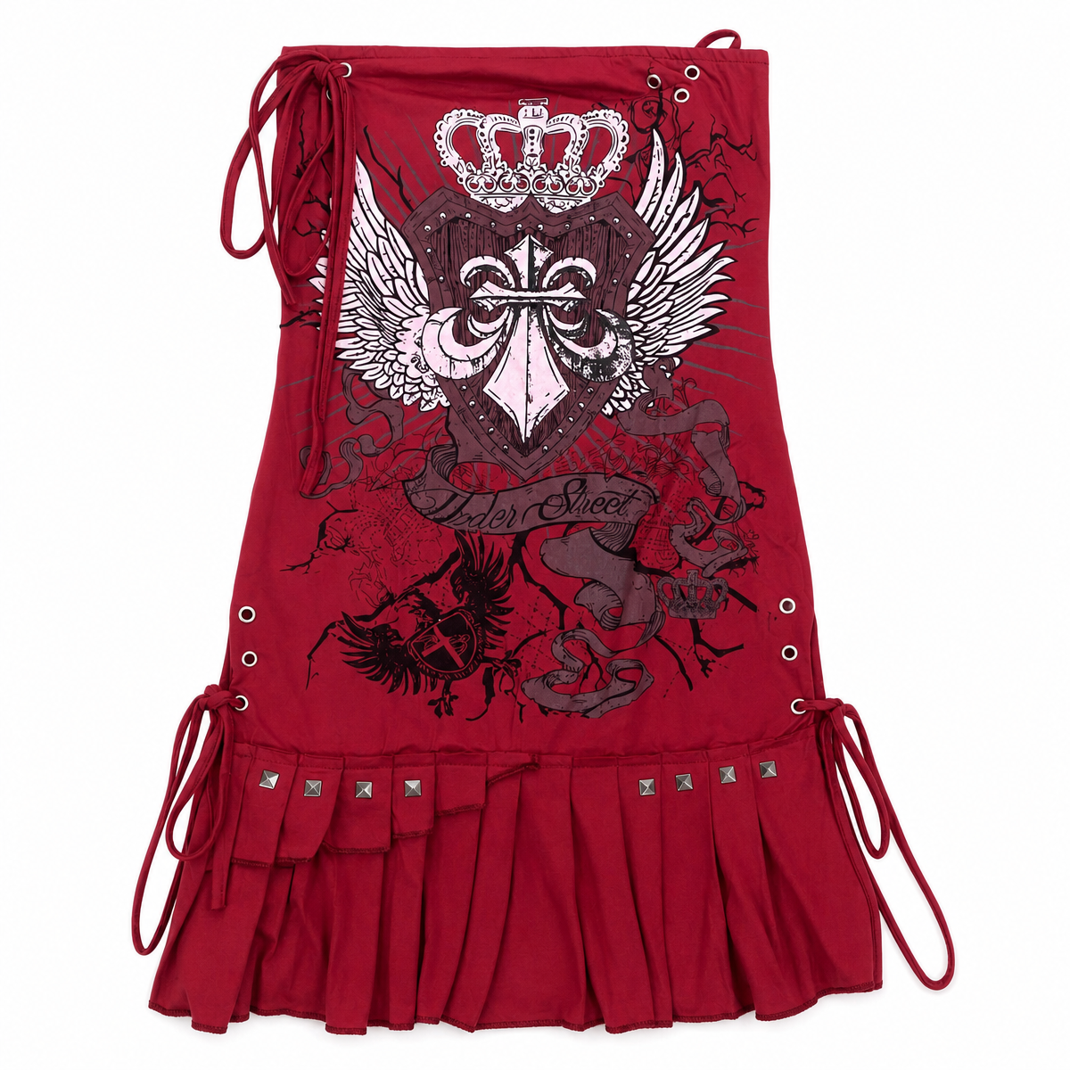 Women's Red Lace-Up Graphic Mini Dress