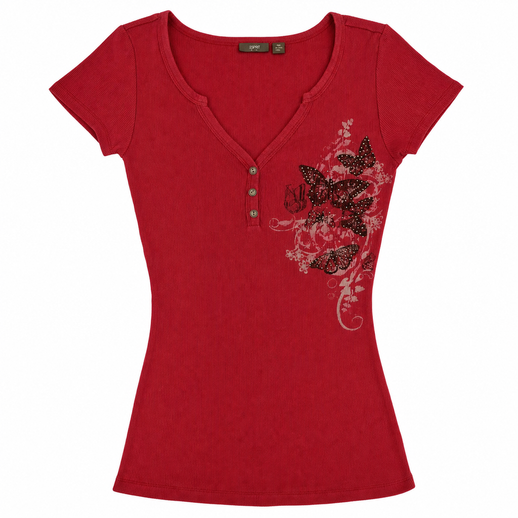 Women's Red Butterfly Print Short-Sleeve T-Shirt