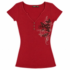 Women's Red Butterfly Print Short-Sleeve T-Shirt