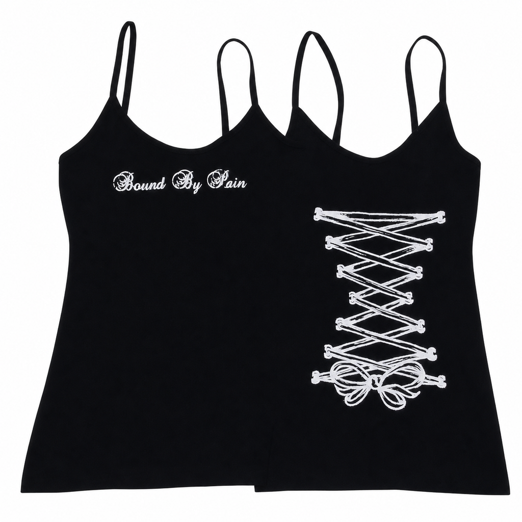 Black Lace-Up Print Cropped Camisole Top