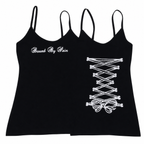 Black Lace-Up Print Cropped Camisole Top