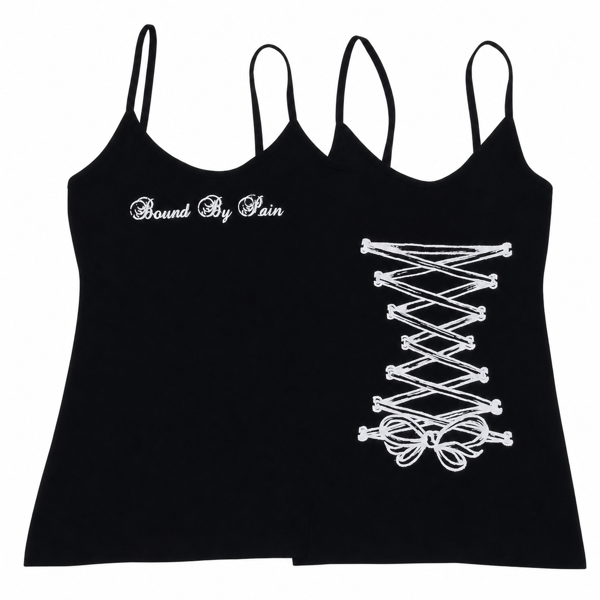 Black Lace-Up Print Cropped Camisole Top