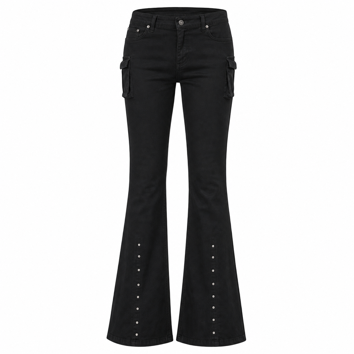 Women's Black Low-Rise Flare Jeans with Cargo Pockets