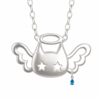 Y2K Winged Cat Pendant Necklace with Blue Crystal Charm