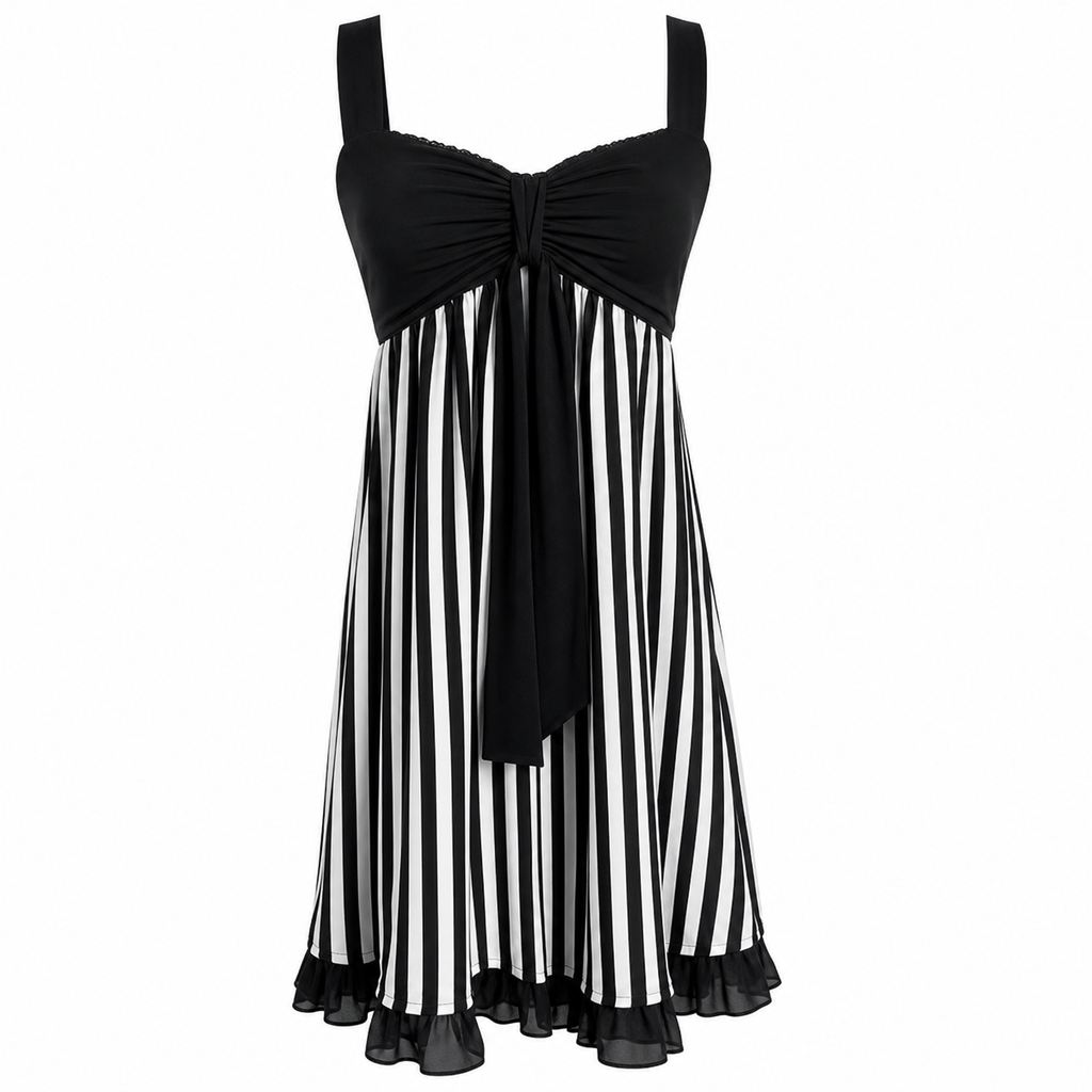 Black and White Striped Spaghetti-Strap Mini Dress
