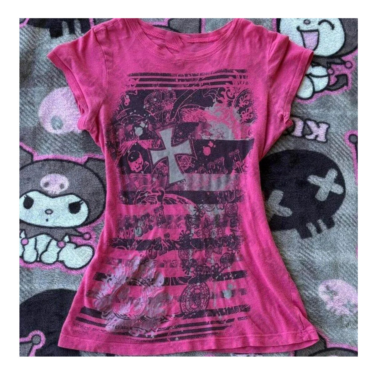 Women's Rose Y2K Fitted Print T-Shirt
