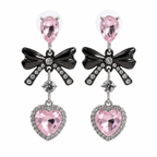 Pink Rhinestone Bow and Heart Drop Earrings
