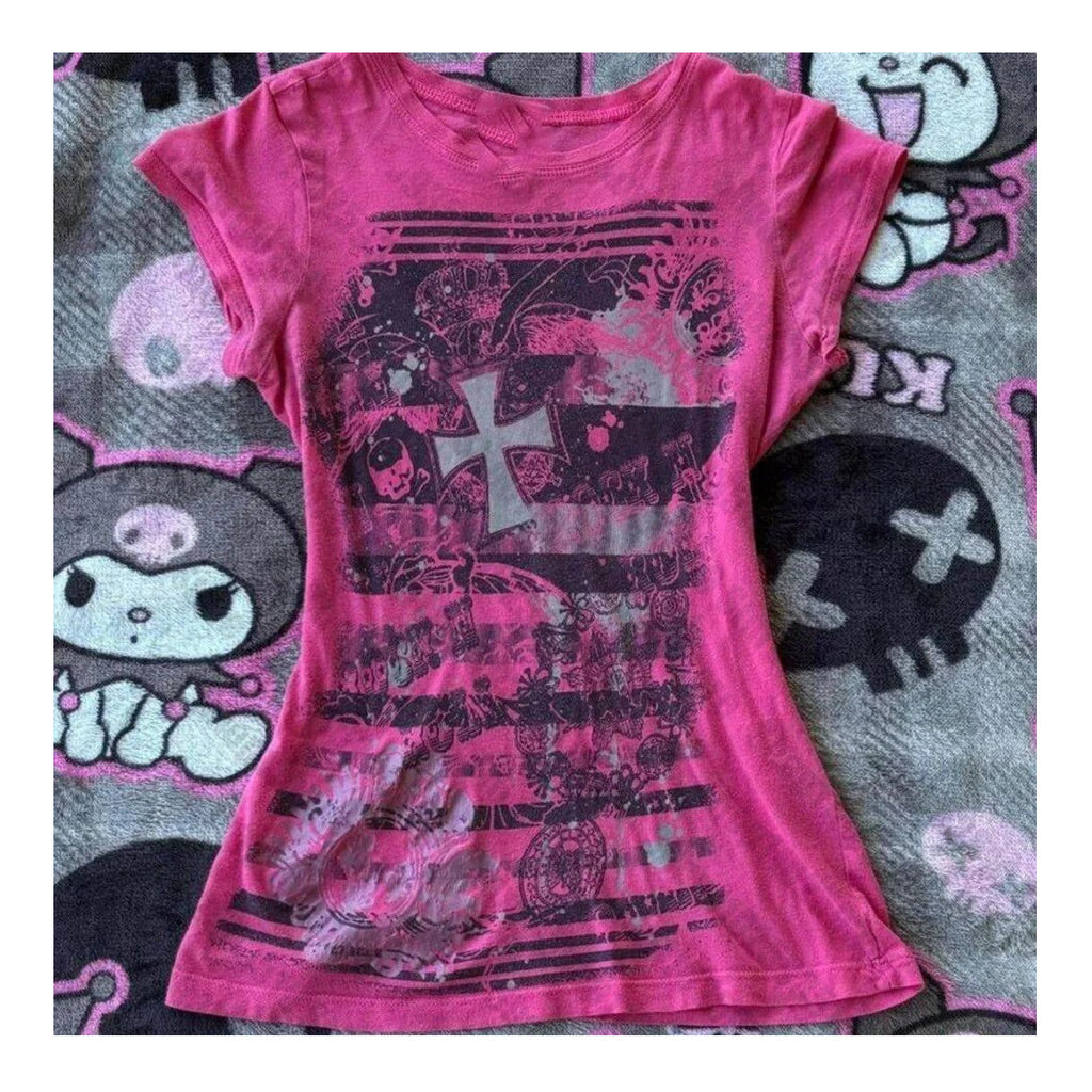 Women's Rose Y2K Fitted Print T-Shirt — product view