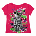 Pink Cat Graphic Crop T-Shirt