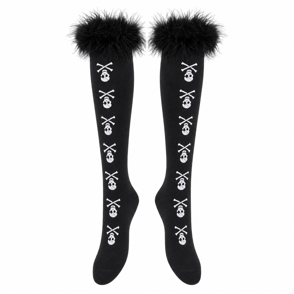 Women's Black Skull Print Knee-High Socks